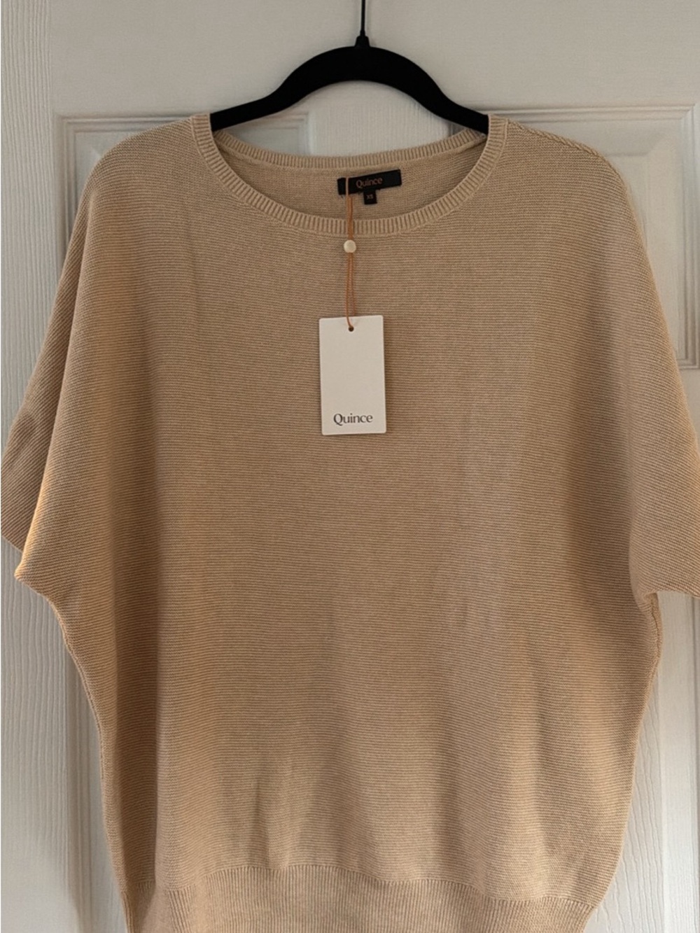 Quince XS Lightweight Cotton Cashmere Link-Stitch Dolman Sweater Heather Oatmeal